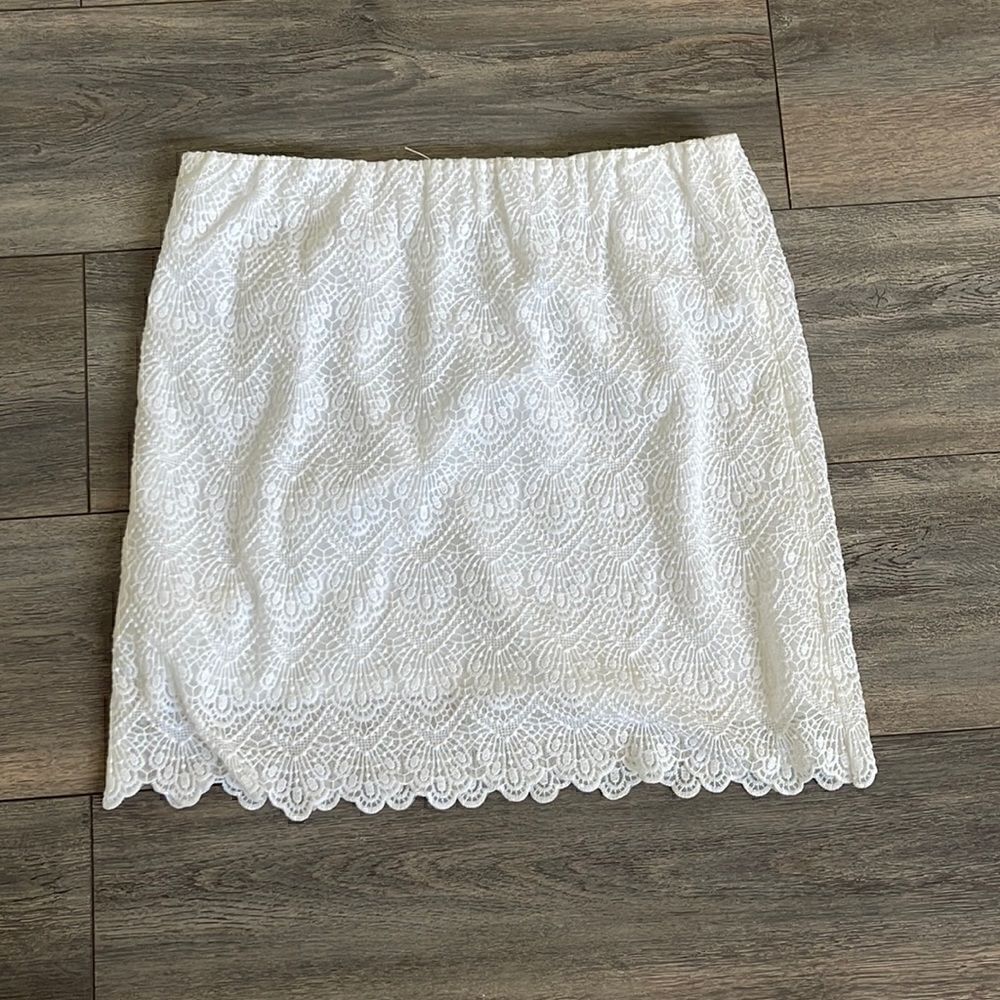 j.Crew White Lace/Crochet Mini skirt sz 10